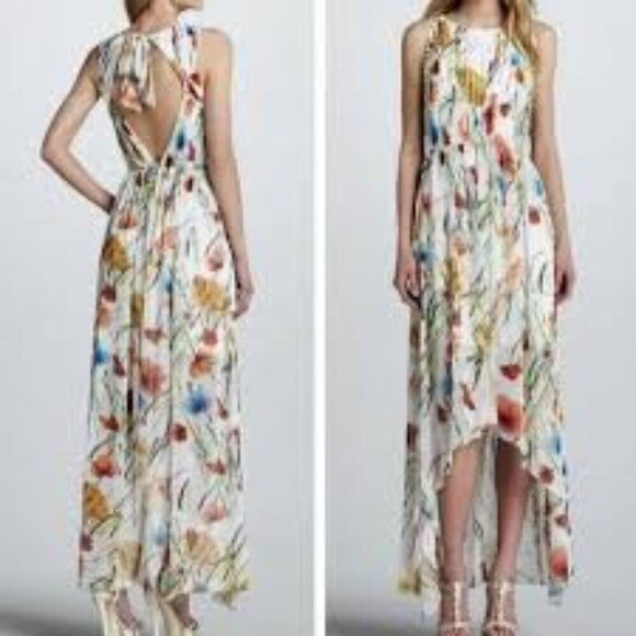 Alice + Olivia Mel Open Back Gathered High-Low Floral Dress Size 10 - Picture 1 of 14
